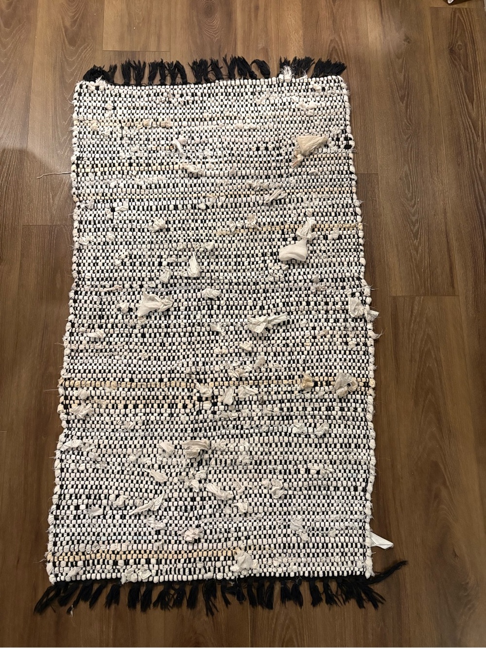 Woven Fringe Accent Rug in Black and White - Brand